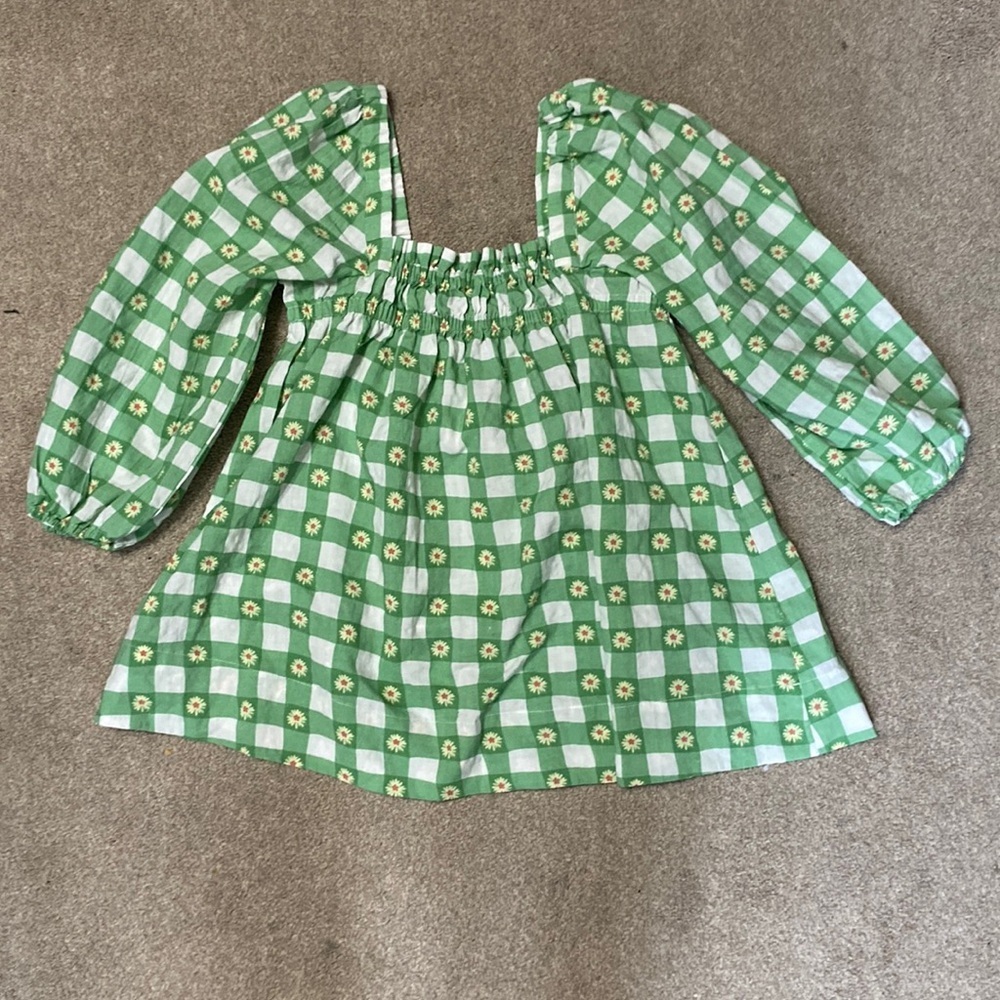 DIP Green Checkered Sunflower 3/4 Sleeve Blouse Size XS